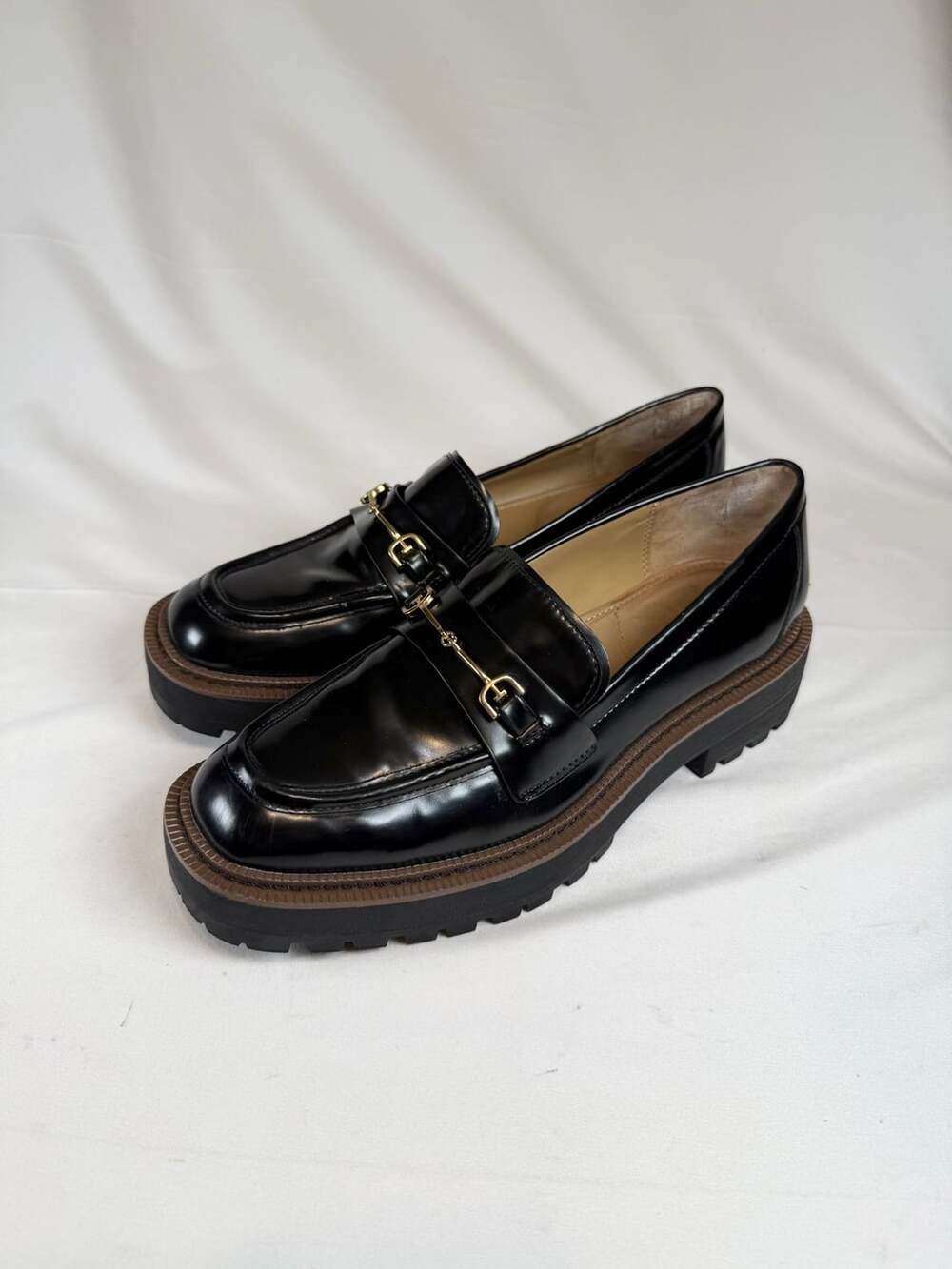 Sam Edelman Womens Laurs Lug Sole Loafer Size 10.5 Black Leather Platform Old Mo